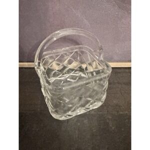 Vintage Pressed Clear Glass Woven Mini Small  Basket Easter 2"x 2.25"x 2"